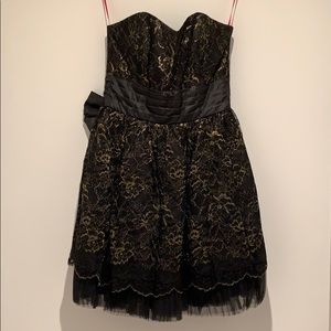 Betsey Johnson Strapless Black and Gold Lace Dress